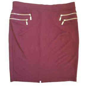 Jennifer Lopez Maroon Zipper Detail Elastic Waist Skirt #73277 size XL Office